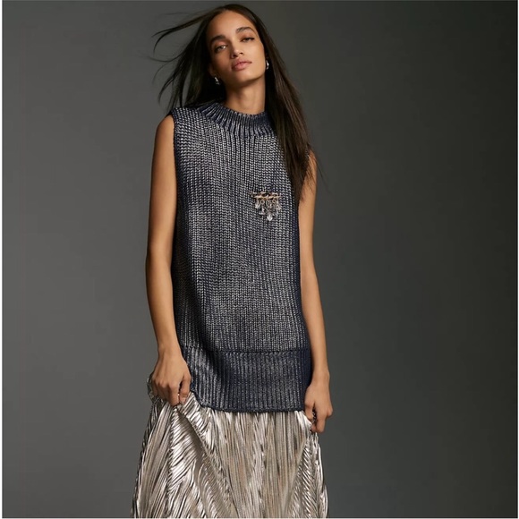 Anthro PILCRO OVERSIZED FOIL SWEATER VEST M - Picture 1 of 12